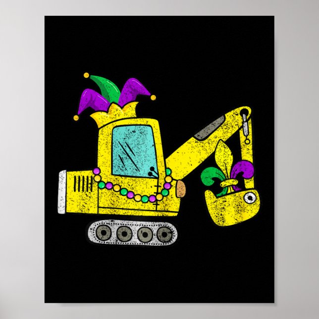 Póster Mardi Gras Digger Crane Con Jester Gorra Para Niño (Frente)