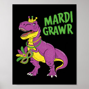 Póster Mardi Gras Dinosaur T-rex Mardi Grawr Para Niños T