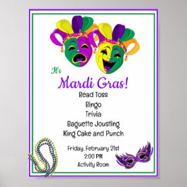 Póster Mardi Gras Directora de Actividad Fiesta para las 
