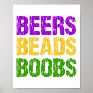 Póster Mardi Gras Divertido Beers Beads Breve Tee Diversi