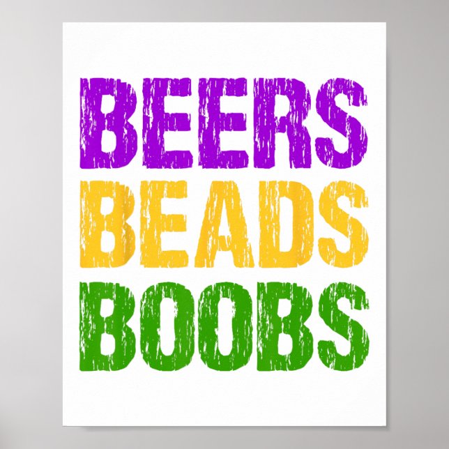 Póster Mardi Gras Divertido Beers Beads Breve Tee Diversi (Frente)