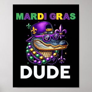 Póster Mardi Gras Dude Alligator Mardigator Crocodile Kid