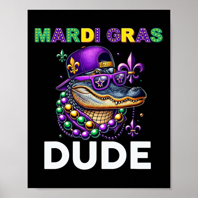 Póster Mardi Gras Dude Alligator Mardigator Crocodile Kid (Frente)