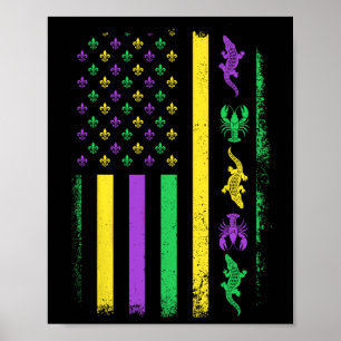 Póster Mardi Gras Ee.Uu. Bandera Americana Langosta Mamáe