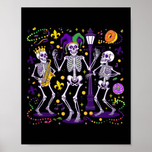 Póster Mardi Gras Fiesta Carnaval Desfile Jester Dancing