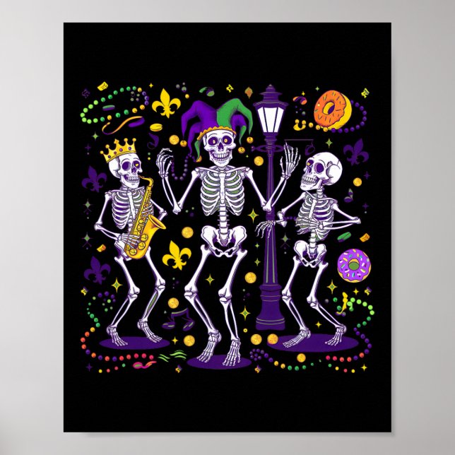 Póster Mardi Gras Fiesta Carnaval Desfile Jester Dancing  (Frente)