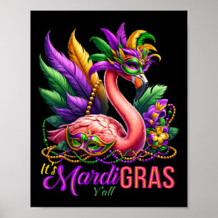 Póster Mardi Gras Flamingo Hombres Fiestas Tropicales Haw