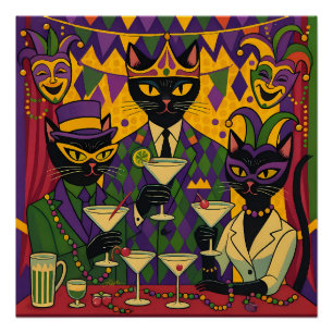 Póster Mardi Gras Futurista Retro Club de Martini del Gat