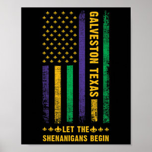 Póster Mardi Gras Galveston Texas Fleur-de-lis American F