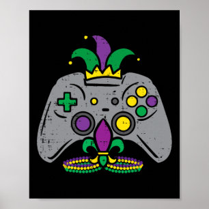 Póster Mardi Gras Gaming Controller Gamer Hombres Niños Y