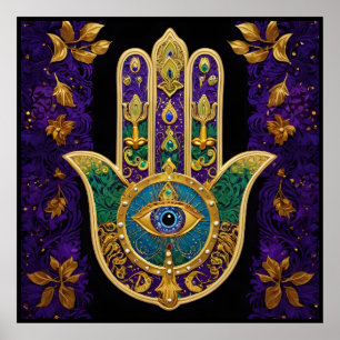 Póster Mardi Gras Gold Purple Green Hamsas Art