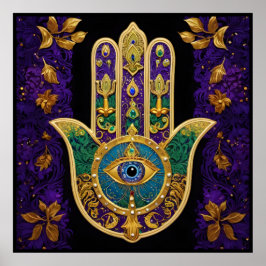 Póster Mardi Gras Gold Purple Green Hamsas Art