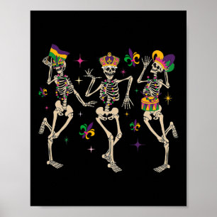 Póster Mardi Gras graciosos esqueletos bailando desfile d