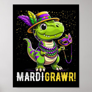Póster Mardi Gras Kids Shirt T Rex Dinosaur Mardi Grawr C