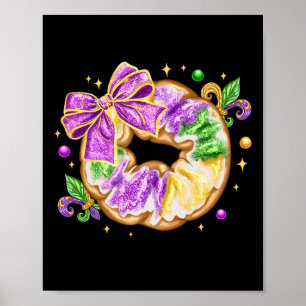 Póster Mardi Gras King Cake New Orleans Fleur De Lis Coqu
