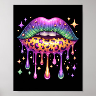 Póster Mardi Gras Lip Mujeres Chica Costume Fundido Festi