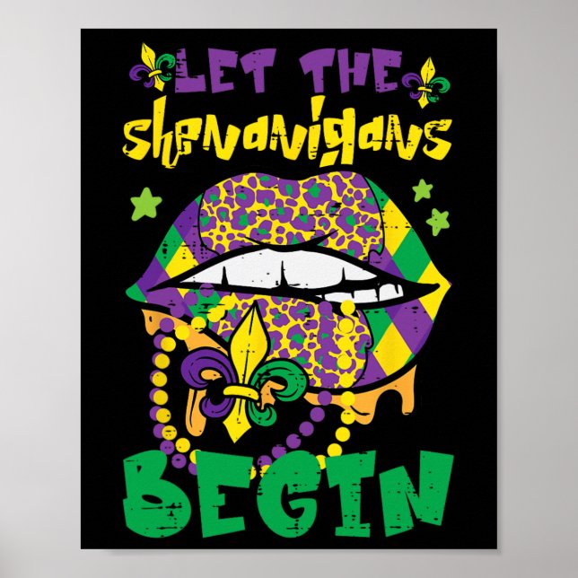 Póster Mardi Gras Lips Dejan Que Shenanigans Comience A M (Frente)
