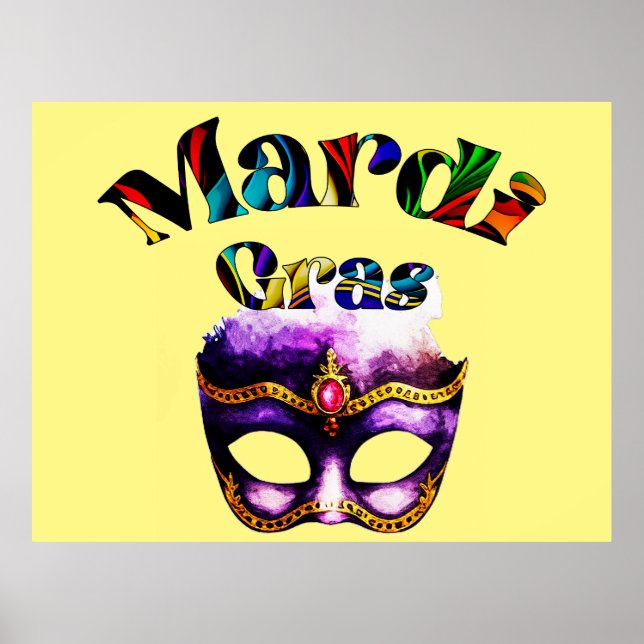 Póster Mardi Gras - Máscara púrpura Grasa Martes Nueva Or (Frente)