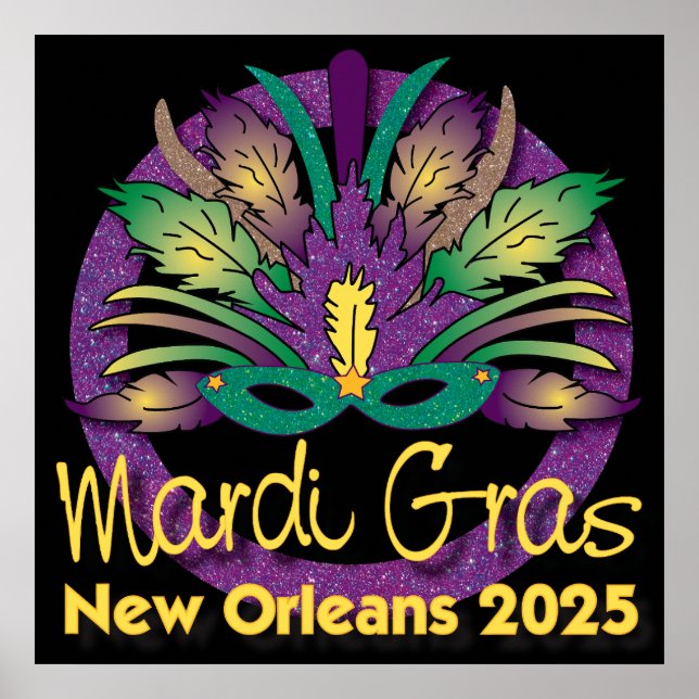 Póster Mardi Gras Mask Poster - 2025 - Nueva Orleans (Frente)