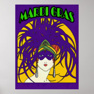 Póster Mardi Gras Masked Woman