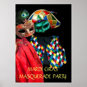 PÓSTER MARDI GRAS MASQUERADE COUPLE,HARLEQUIN COSTUME
