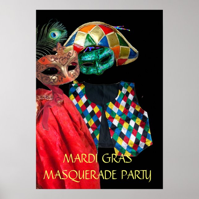 PÓSTER MARDI GRAS MASQUERADE COUPLE,HARLEQUIN COSTUME (Frente)