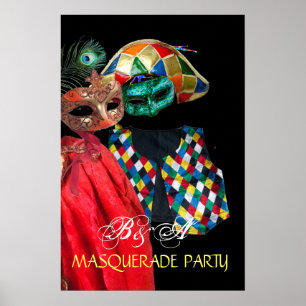 PÓSTER MARDI GRAS MASQUERADE, HARLEQUIN COSTUME MONOGRAM