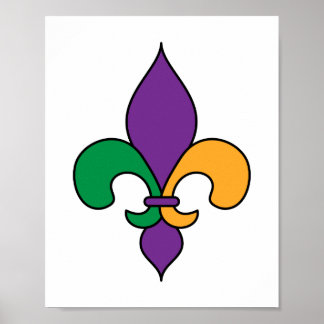 Póster Mardi Gras Morple Yellow Green Fleur de Lis