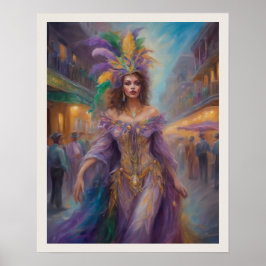 Póster Mardi Gras Mujer En El Vestido De New Orleans Bour