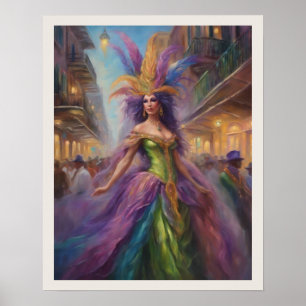 Póster Mardi Gras Mujer Vestir Nueva Orleans
