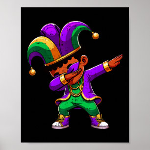 Póster Mardi Gras Niños Negros Dabbing Funny Set Jester