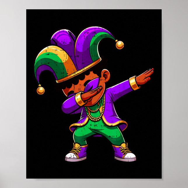 Póster Mardi Gras Niños Negros Dabbing Funny Set Jester (Frente)