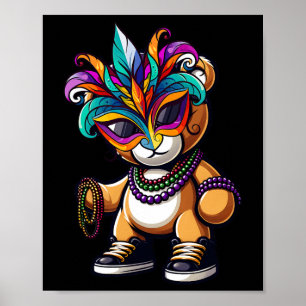 Póster Mardi Gras Para Chicos Hombres Hip Hop Oso Nueva O