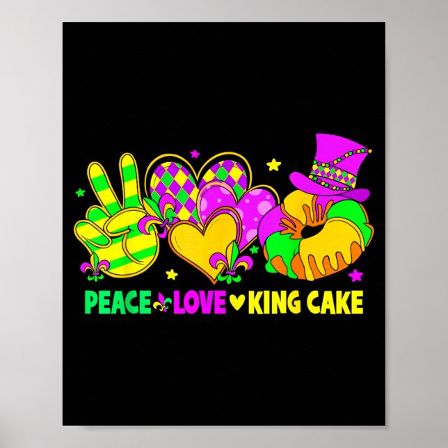 Póster Mardi Gras Peace Love King Cake Funny Party Carniv (Frente)