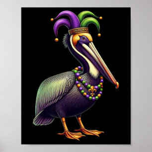 Póster Mardi Gras Pelican Louisiana Desfile Animal Lover 