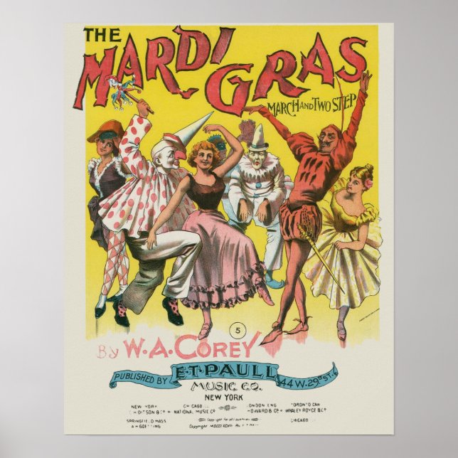 Póster Mardi Gras Poster amarillo antiguo (Frente)