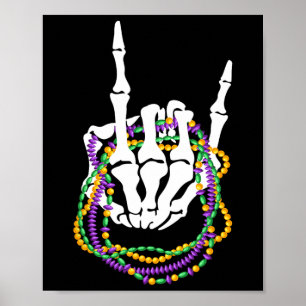 Póster Mardi Gras Rocker Skeleton Rock Hand Bones Music L