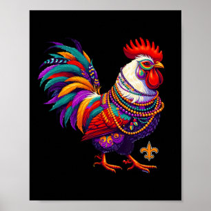 Póster Mardi Gras Rooster de Pollos de Nueva Orleans Grac