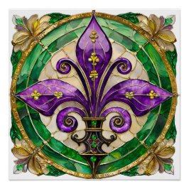Póster Mardi Gras Sained Glass Fleur de lis