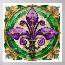 Póster Mardi Gras Sained Glass Fleur de lis