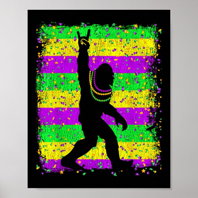 Póster Márdi Gras Sasquatch Hombres Graciosos Gigantes Ni (Frente)