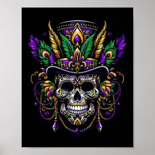 Póster Mardi Gras Skull Top Hat New Orleans Witch Médica