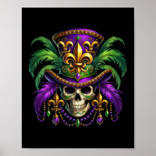 Póster Mardi Gras Skull Top Hat New Orleans Witch Médica