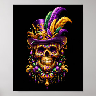 Póster Mardi Gras Skull Top Hat New Orleans Witch Médica