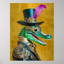 Póster Mardi Gras Steampunk Fiesta Animal Alligator
