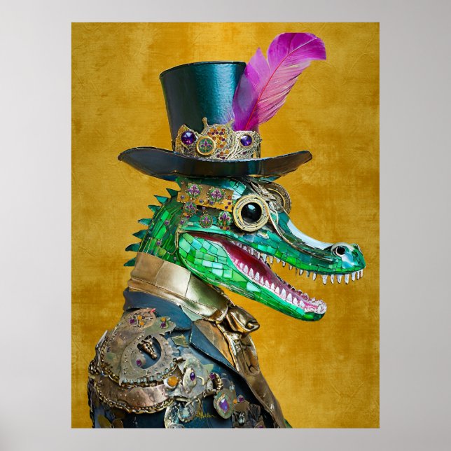 Póster Mardi Gras Steampunk Fiesta Animal Alligator (Frente)