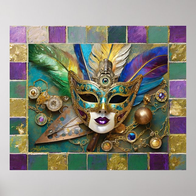 Póster Mardi Gras Tercer Ojo Máscara De Pescado De Cerámi (Frente)