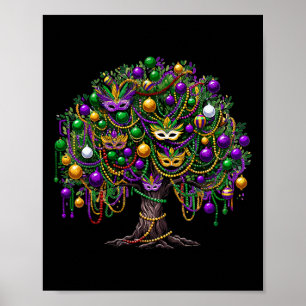 Póster Mardi Gras Tree Beads New Orleans 2025 Festival Be