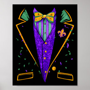 Póster Mardi Gras Tuxedo disfraz Funny Diseño de Carnaval