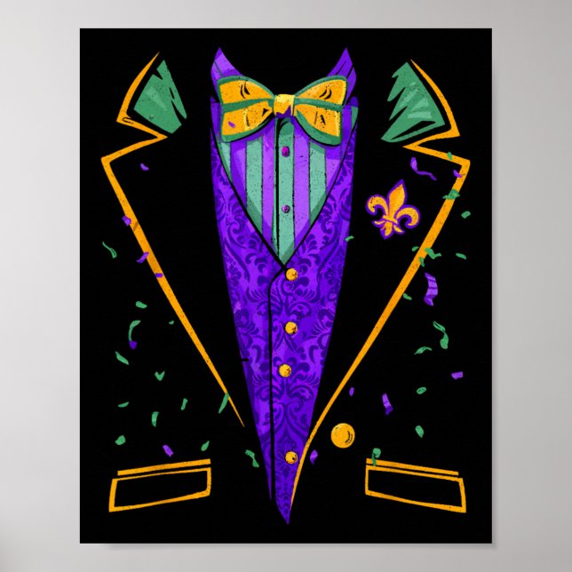 Póster Mardi Gras Tuxedo disfraz Funny Diseño de Carnaval (Frente)